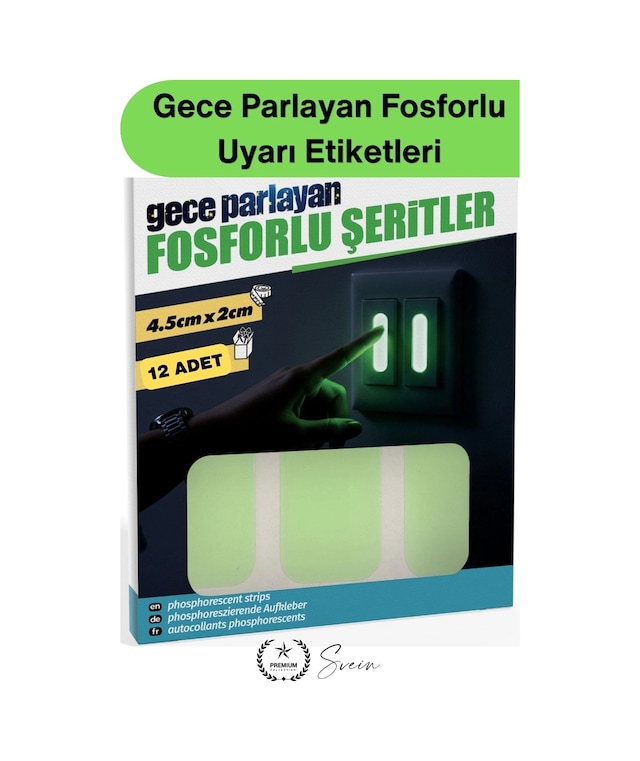 Fosforlubant Gece Parlayan Fosforlu Uyarı Etiketleri 12 Adet Kendinden Yapışkanlı Şerit Priz Elektr