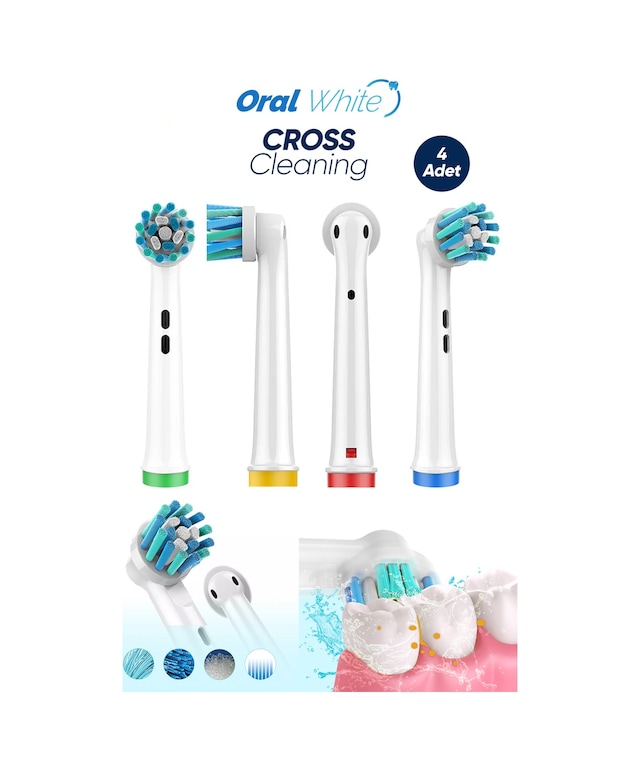 Oral White Cross Cleaning Çapraz Kıl Teknolojisi Oral-b Uyumlu 4 Adet Yedek