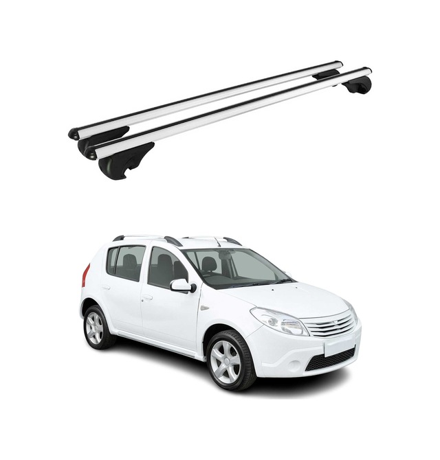 Dacia Sandero I 2008-2012 Arası Uyumlu Port Bagaj Taşıyıcı Ara Atkı Alüminyum Gümüş 2 Parça