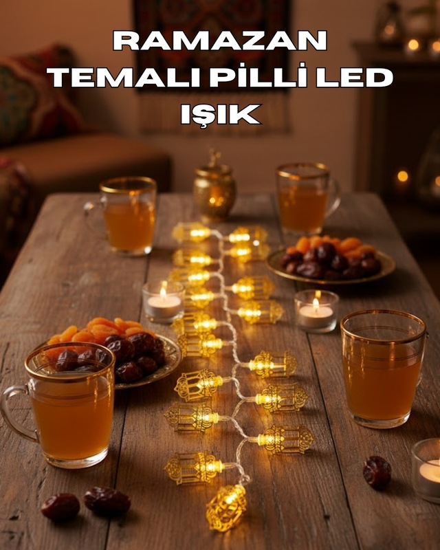 Ramazan Işıkları Pilli Altın Fener Tasarımlı Dekoratif Led Aydınl