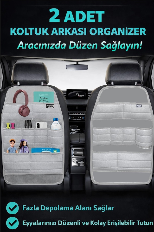Bod Ecolux Serisi Araba Oto Koltuk Arkası Eşya Düzenleyici Araç İçi Organizer 2'li Set Gri