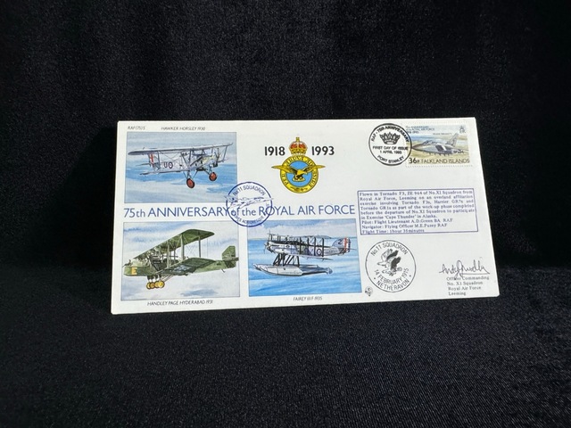 Falkland İslands İngiltere Kraliyet Hava Kuvvetleri 75. Yıldönümü İlk Gün Zarfı 19993 75th Ann. Of The Royal Air Force Fdc Islak İmzalı Limited