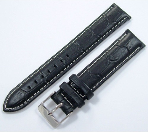 Bizon Deri Saat Kayışı 22Mm Xl Siyah Saat Kordonu Beyaz Dikişli K