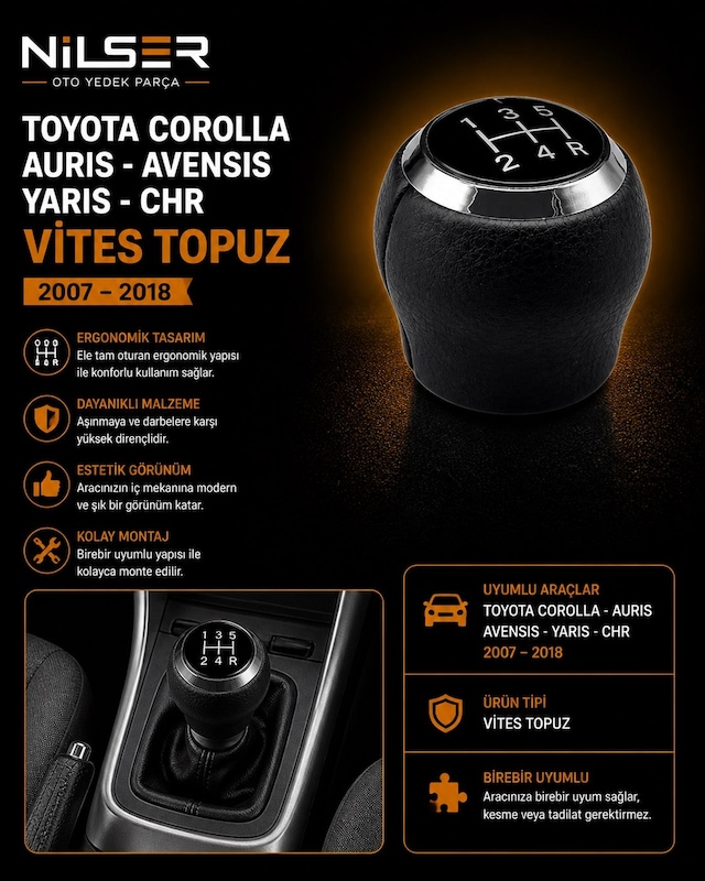 Vites Topuz Siyah 6 İleri Corolla Auris - Yaris -avensis 2007-18