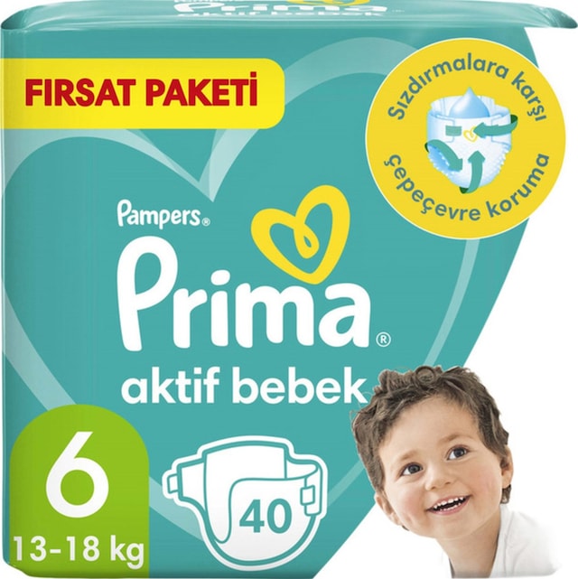 Prima Bebek Bezi Aktif Bebek Extra Large 6 Numara 40'lı Fırsat Paketi