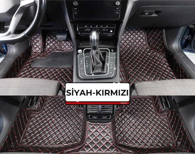 Renault Reno Clıo 4 2012-2019 Siyah Üzeri Kırmızı Dikiş 8d Diamond Kaymaz Deri Oto Paspas