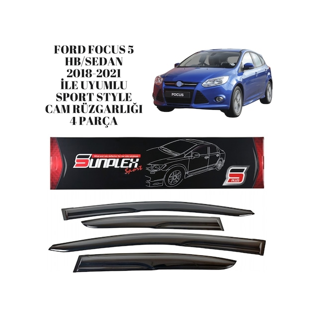 Ford Focus 5 Hb / Sedan 2018 2019 2020 2021 İle Uyumlu Sport Style Cam Rüzgarlığı 4 Parça Sunplex 1 Adet