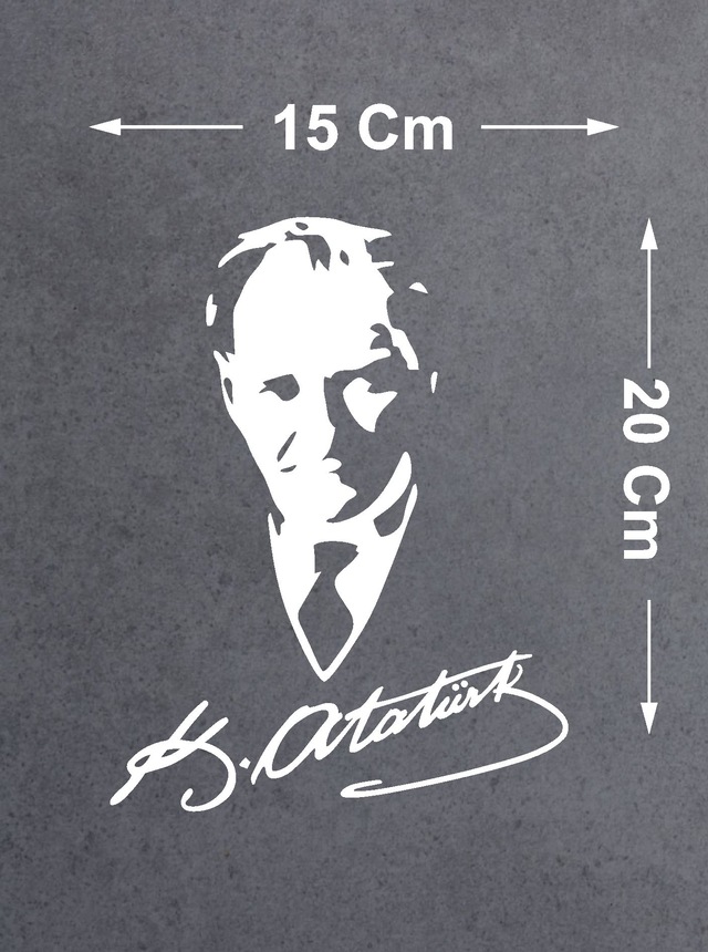 Mustafa Kemal Atatürk Silüet - Atatürk Imza Sticker - Araba Oto Motosiklet Karavan Araç Sticker Etiket - 00565 20x15 Cm