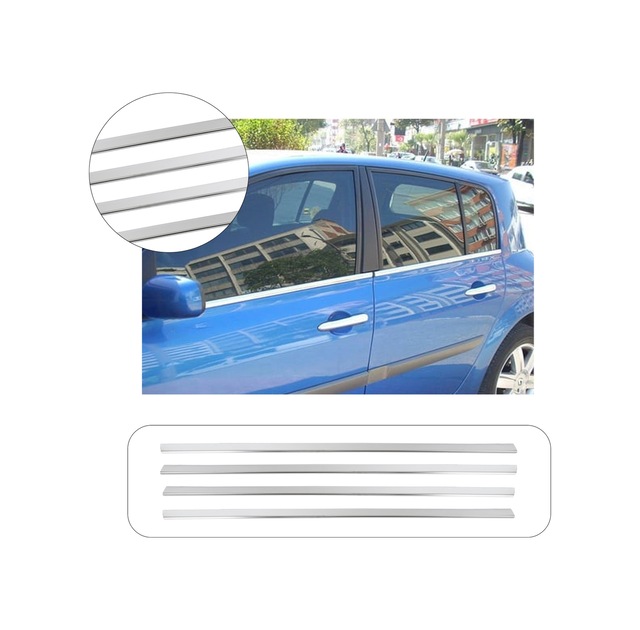 Renault Megane 2 HB Uyumlu 2004-2010 Krom Cam Çıtası 4 Parça Paslanmaz Çelik