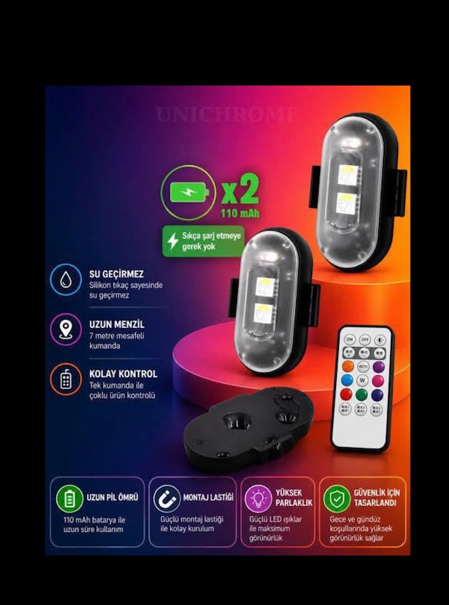 Kablosuz Ayak Altı Led Şarjlı 2 Adet Su Geçirmez Kolay Kontrol 0