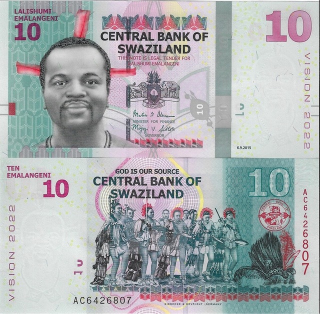 Esvatini Swaziland 10 Emalangeni Yabancı Kağıt Para Çil Koleksiyon Para