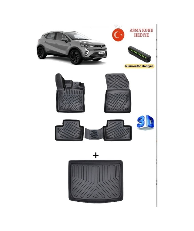 Renault Captur 2019 Sonrası Uyumlu 3d Havuzlu Paspas Ve Alt Bagaj / Sabit Zemin Bagaj Havuzu Seti Asma Koku Ve Numaratör Hediyeli