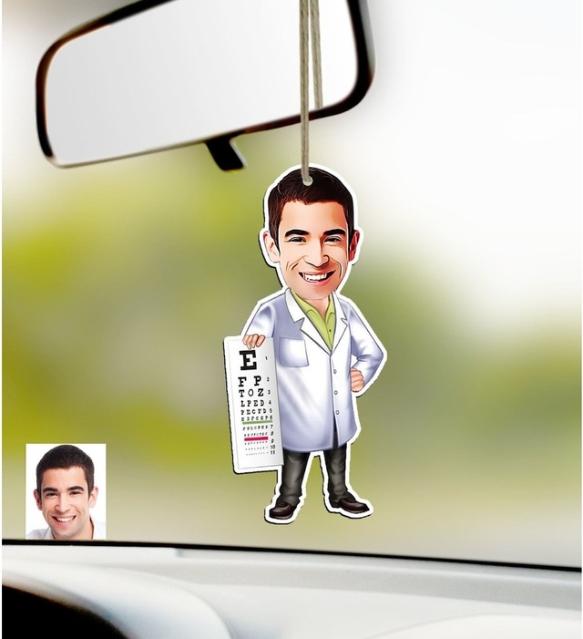 Kişiye Özel Bay Göz Doktoru Karikatürlü Ahşap Araba Dikiz Ayna Sü