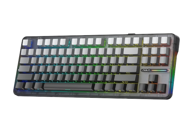 Aula F87 Pro Mekanik Rgb Tkl Graywood V4 Switch Kablosuz Makrolu Hot Swap Klavye Gradyan Gri