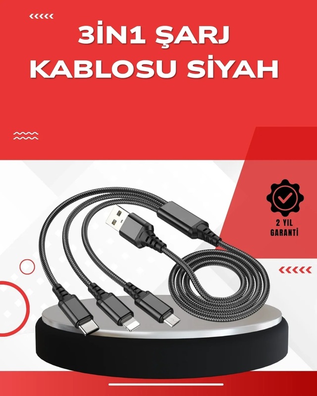 Ers Dayanıklı Metal Başlıklı 3 Ü 1 Arada Şarj Kablosu Tüm Cihazlarla Uyumlu
