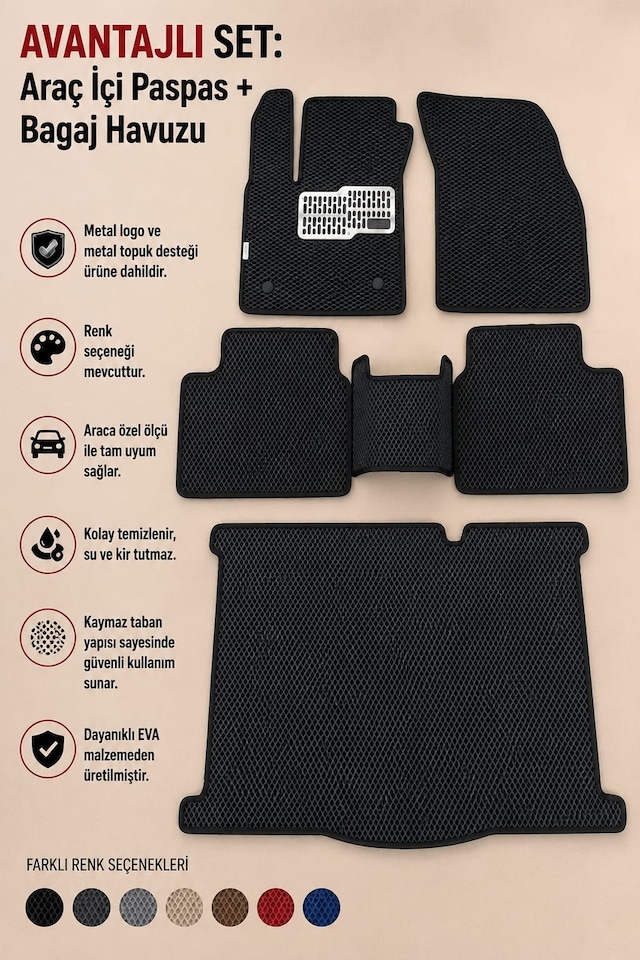 Seat Toledo 2012-2019 Uyumlu Yeni Nesil Araca Özel Eva Paspas + Bagaj Havuzu Kampanyalı Set