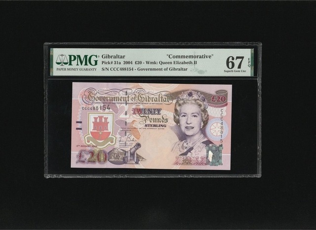 Pmg 67 Puan Epq Super Gem Unc Gibraltar Cebelitarık 20 Pound Pick 31a 2004 S/n Ccc 488154 Çil