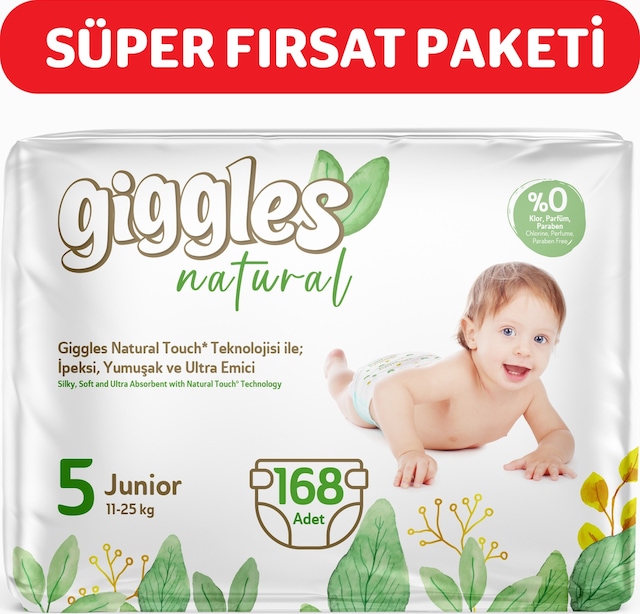Giggles Natural 5 Numara Juniour Pamuklu Bebek Bezi 168 Adet