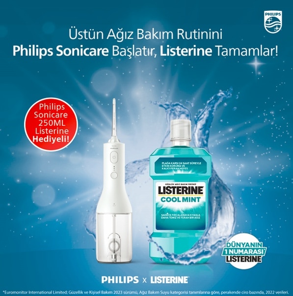 Philips Hx3801/11 Sonicare Şarjlı Diş Arası Temizleyicisi + Listerine Cool Mint