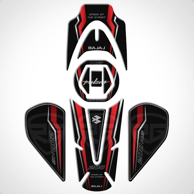 Bajaj Pulsar Ns 200 2011-2020 Uyumlu Tank Pad Set Dark Flame Serisi Kırmızı-siyah