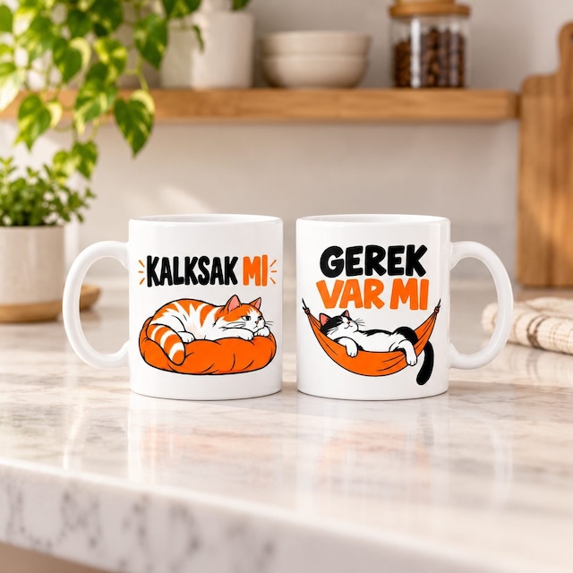 İki Tembel 2'li Porselen Kupa Seti - Model 794