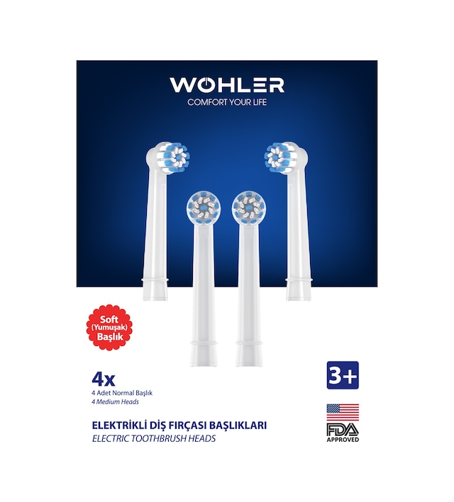 Wohler Şarjlı Ve Pilli Diş Fırçası Yedek Başlığı Oral-b Uyumlu 4 Adet Yumuşak - Çocuk Ve Yetişkin
