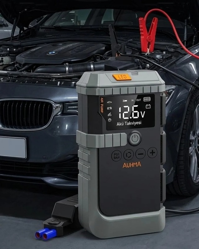 Ers Taşınabilir Araç Çalıştırma Jump Starter Hava Pompası Dijital Basınç Göstergeli Güç Bankası