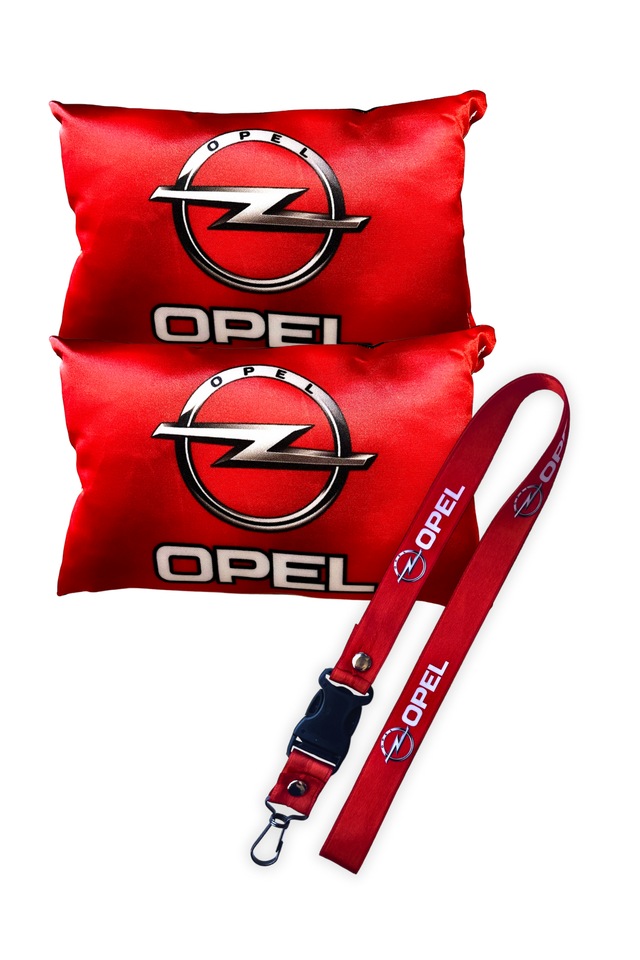 Opel Logolu Dijital Baskılı Kırmızı Araç Boyun Yastığı & Oto Ayna Askısı 2 Li Şık Aksesuar Seti Kırmızı