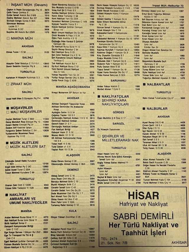 Manisa 1987 Meslek Reklam İlanı Efemera S-73 Teşhir Ürün