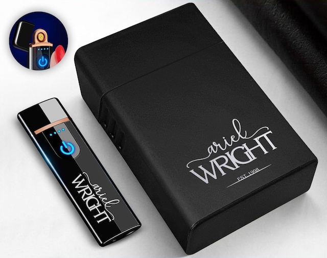 Bk Gift Kişiye Özel Siyah Sigara Tabakası ve Elektronik Dokunmatik Alevsiz Şarjlı Çakmak Seti 13