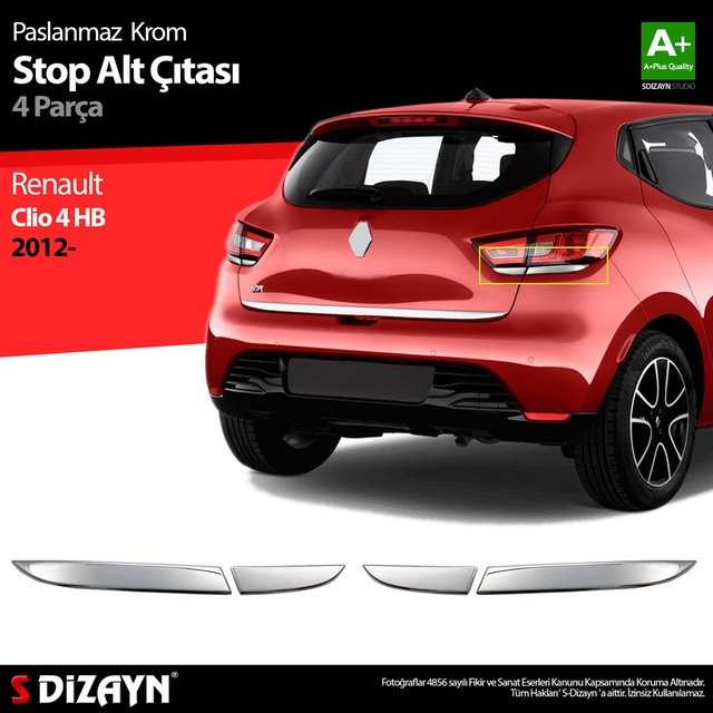 S-Dizayn Renault Clio 4 Hb Krom Stop Alt Çıtası 4 Prç 2012 Üzeri