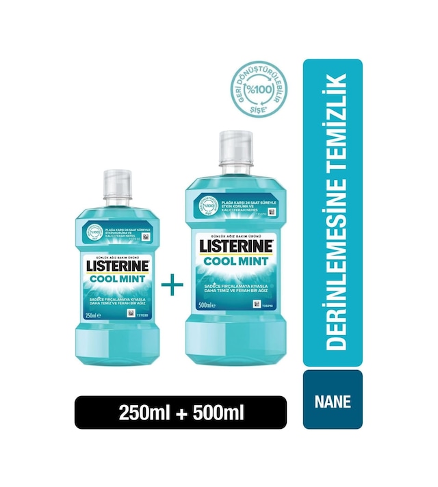 Cool Mint Ağız Bakım Suyu, 500ml +250ml, 24 Saat Plak Karşıtı