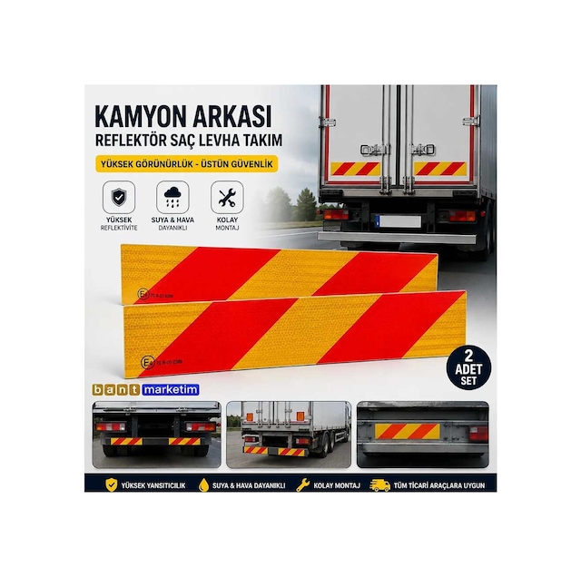 Kamyon Arka Reflektör Saç Levha Takım 2 Adet Kırmızı Sarı Reflektif İşaret Levhası Bant Marketim