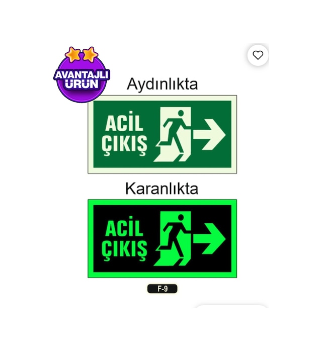 Yangın 1 Adet Fosforlu Sağ Gösteren Levhadır İç Alanda Kullanılmaktadır