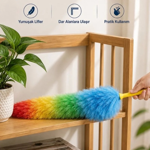 Lbk Toz Alma Fırçası - Renkli - Peluş Püsküllü - Pratik