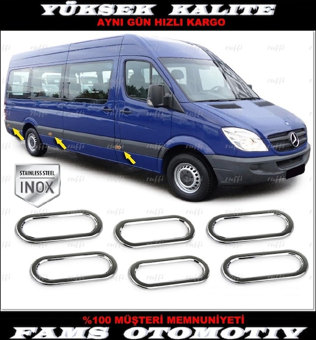 Vw Crafter Krom Yan Reflektör Çerçevesi 6 Prç. 2006-2016