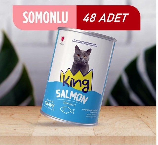 King Sos İçerisinde Et Parçacıklı Somonlu Kedi Konservesi 400 Gr 48 Adet