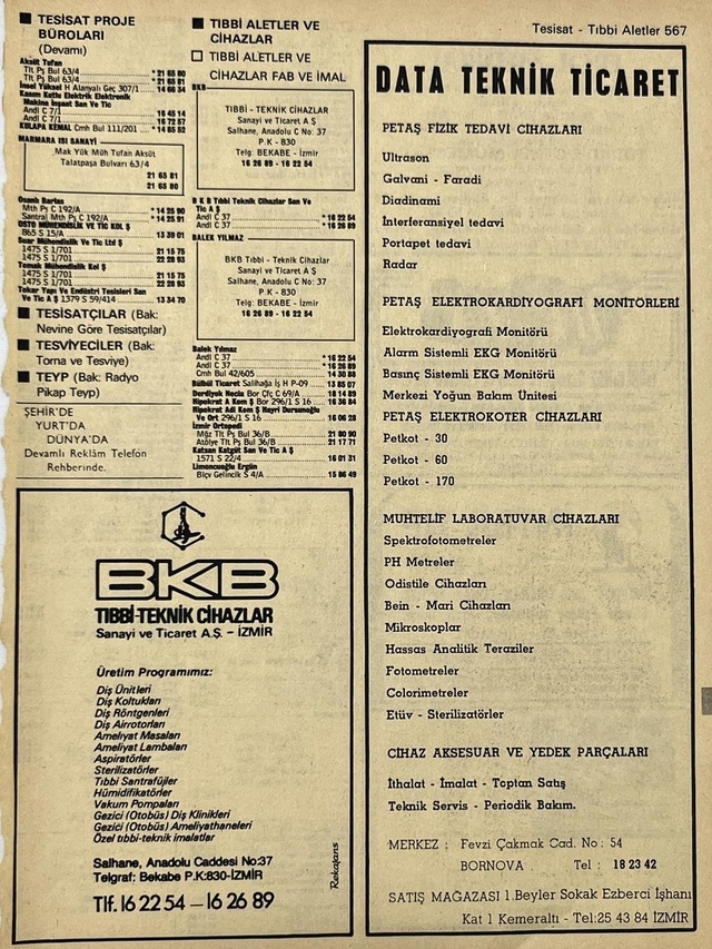 İzmir 1982-1983 Meslek Reklam İlanı Efemera S567 Teşhir Ürün