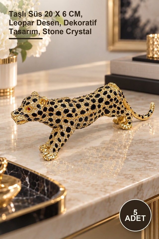 5 Adet Taşlı Leopar Desenli Aksesuar Taşlı Süs 20 X 6 Cm, Leopar Desen, Dekoratif Tasarım, Stone Crystal