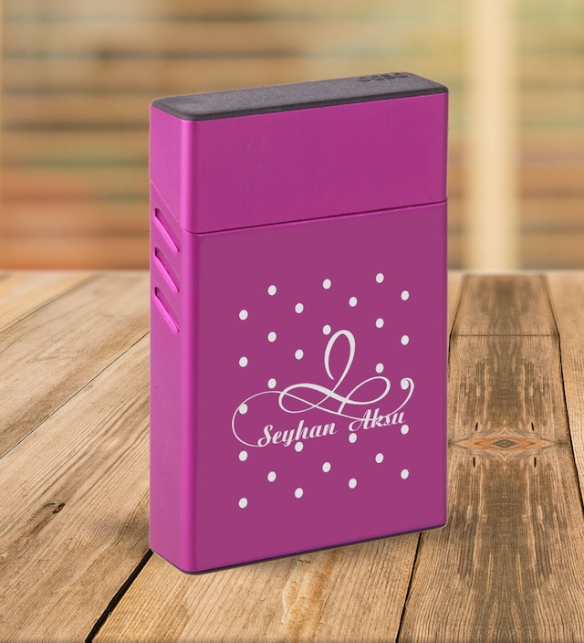 Bk Gift Kişiye Özel Mor Slim Boy Metal Sigara Kutusu-4 Siyah