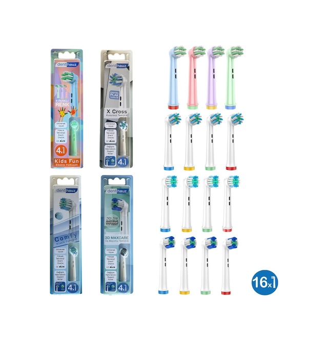 16 Adet Comfy + X Cross + 3d Maxcare + Kids Fun Oral-b Uyumlu Yedek Diş Fırçası Başlıkları
