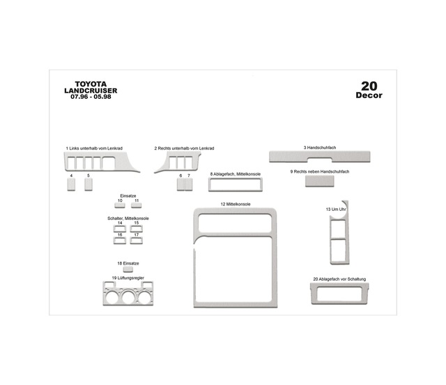 Toyota Land Cruiser Torpido Kaplama 1996-1998 20 Parça Alüminyum