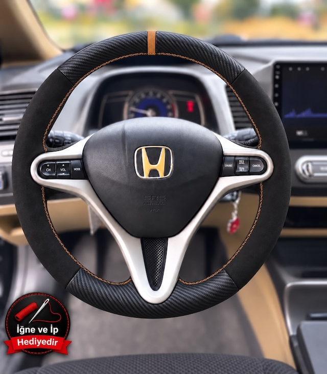 Honda Cr-v Mk3 Dikme Direksiyon Kılıfı Alcantara Süet Mat Karbon Taba Yüzük Ve Dikiş 2007-2012