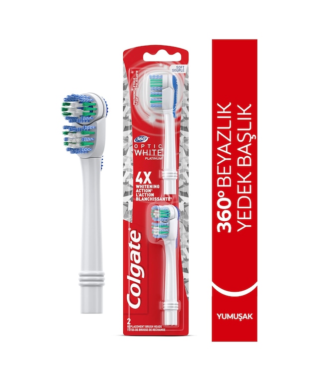 Colgate 360 Pilli Optik Beyaz Platinum Beyazlatıcı Yumuşak Diş Fırçası Yedek Başlık 1+1