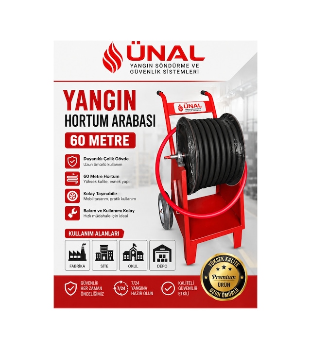 60 Metre Yangın Hortumu Arabası Mobil Yangın Hortum Makarası Çelik Gövde Ofis Uyumlu