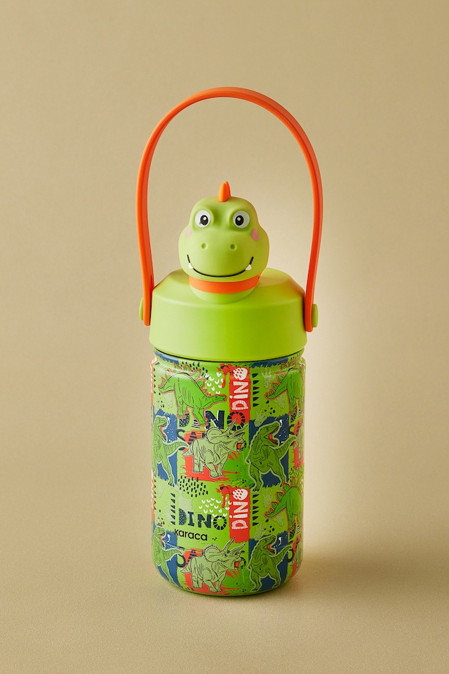 Karaca Duosip Dino Çocuk Pipetli Dinazor Tasarımlı Okul Su Matarası Termos 350 ml