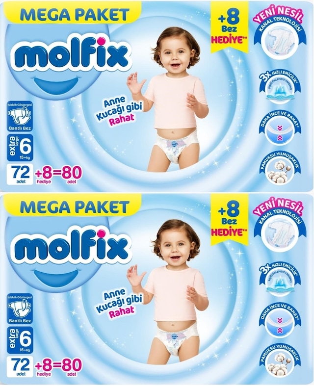 Molfix Bebek Bezi Beden:6 15+kg Extra Large 160 Adet Mega 6 Numara