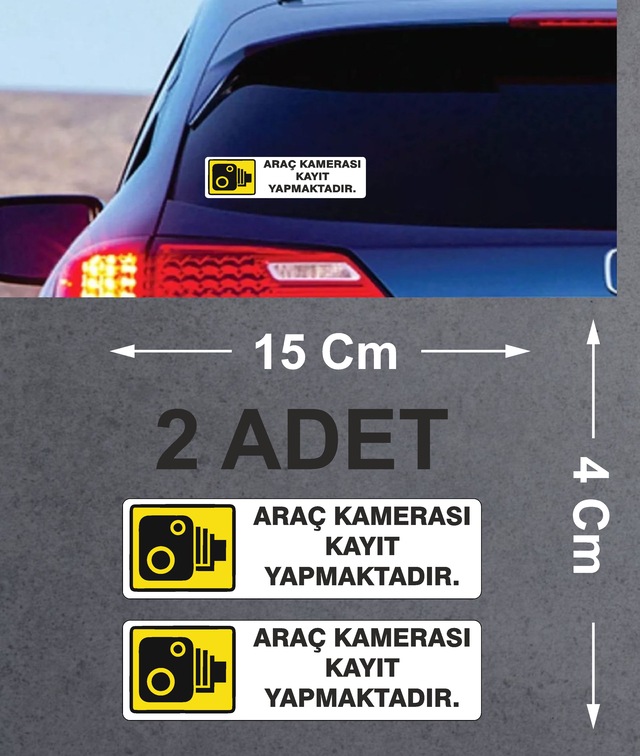 Araç Kamerası Kayıt Yapmaktadır 2 Adet Sticker - Araba Oto Araç Cam Sticker - 00187 15x4 Cm