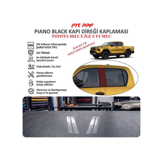 Totota Hılux Hazır Kesim Piano Black Kapı Yan Direk Kaplamaları,