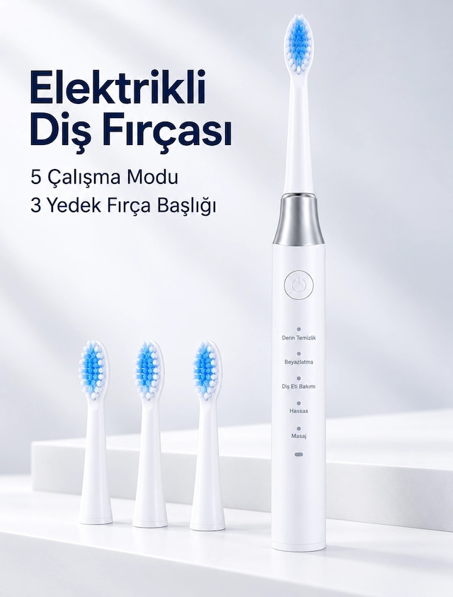 Kargo 3 Yedek Başlık Hediyeli Usb Şarjlı Beyaz Elektrikli Diş Fırçası Najmaddin